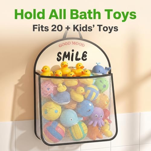Good Mood Smile Bath Toy Storage Bag – Large Capacity Quick Dry Hanging - Image 2