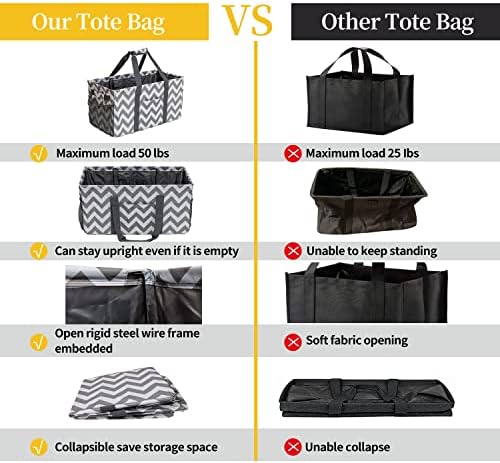 Extra Large Utility Tote Bag, Reusable Grocery Bags Foldable, Upgraded Metal - Image 4