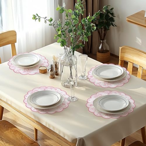60 Pcs Pink Floral Paper Placemat, 13.5 Inch Disposable Scalloped Table Mat - Image 5