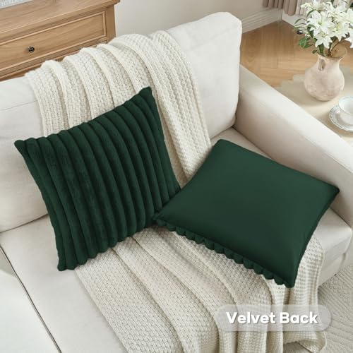 FUTEI Pack of 2 Faux Fur Throw Pillow Covers 20x20 Inch, Dark Green - Image 4