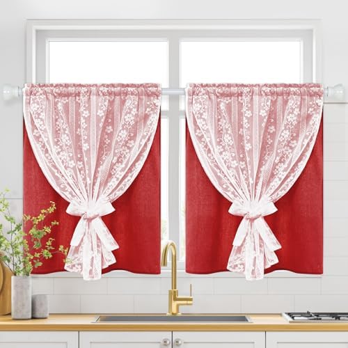 ASPMIZ Linen Kitchen Curtains Double Layers Window Curtain by ASPMIZ