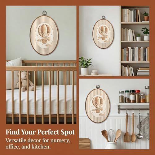 SONMYSULIL Bear Hot Air Balloon Nursery Wall Art Decor, Kids Room Oval Wall - Image 5
