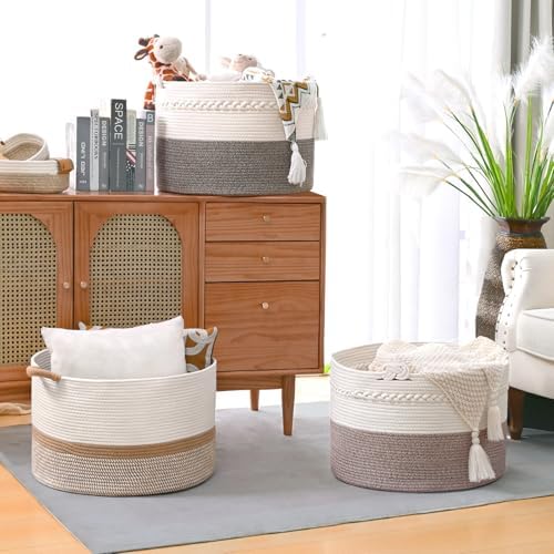 67L Large Blanket Basket, Cotton Rope Blanket Basket Living Room, Baby Laundry - Image 6