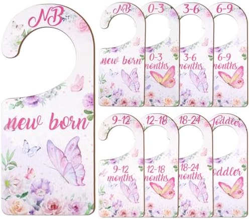 Baby Closet Dividers 8PCS, Butterfly/Floral Theme Wooden Double-Sided Clothes by CORNERLACE