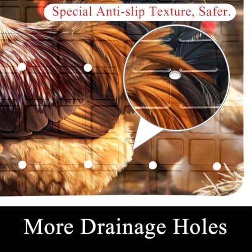 Shower Mat Non Slip 26.8 x 15.1 Inches, Framhouse Chicken Rooster Bathtub Mat - Image 2