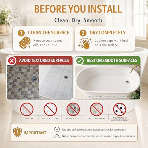 Yimobra Bathtub Mat Non Slip, Super Strong Suction Cups, 27.5"X15.5" Long - Image 5