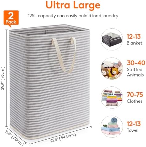 Lifewit 125L Large Laundry Baskets, 2 Pack, Reinforced Handles - Image 3