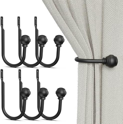 Hion Curtain Holdbacks Black 6pcs, Curtain Tiebacks Wall Mounted Hooks by Hion