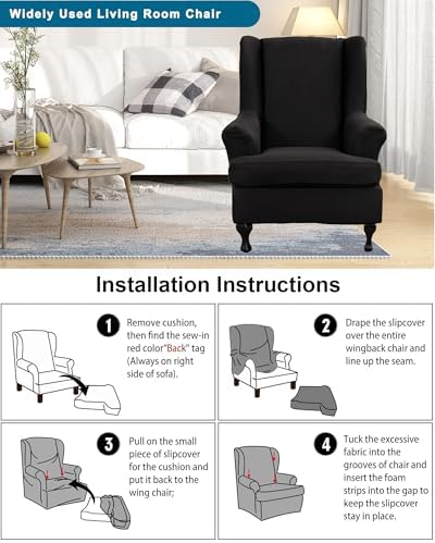 CRFATOP Wingback Chair Covers Wing Armchair Slipcovers - Image 5