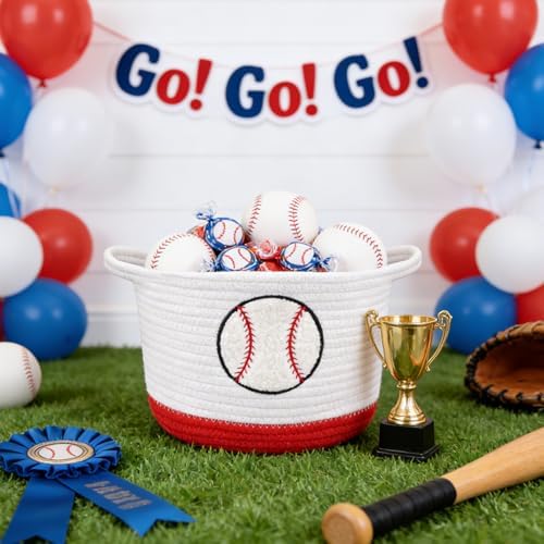 Baseball Woven Basket-Cute Cotton Rope Gift Basket Embroidered Baseball - Image 2