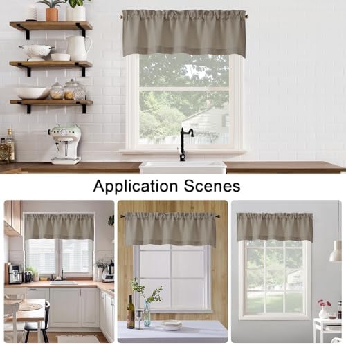 Chyhomenyc Stone Beige Valance for Windows, Light Filtering Faux Linen Solid - Image 6