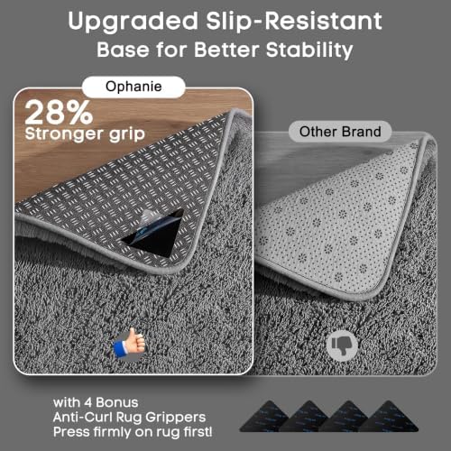 Ophanie Small Rug Upgrade Non Slip Throw Bedside Area Rugs, Fluffy Soft Grey - Image 4