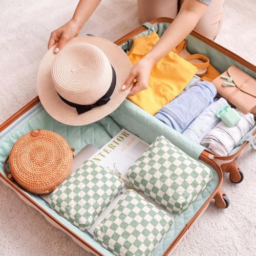 3 Pack Diaper Bag Set Quilted Cotton Green Checkered Diaper Pouches - Image 4