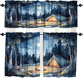 Forest Valance Curtain for Kitchen, Window Treatment Watercolor Mountain Forest by LOMADIA