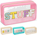 Chenille Letter Clear Makeup Bags Stuff Pouch, Preppy Patch Makeup Bag by izuzta