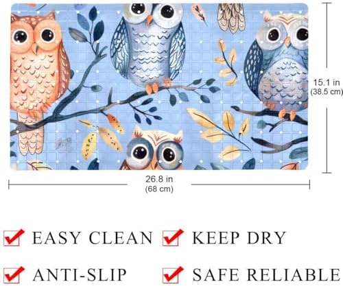Shower Mat Non Slip 26.8 x 15.1 Inches, Owls and Leaves Bathtub Mat Shower - Image 4