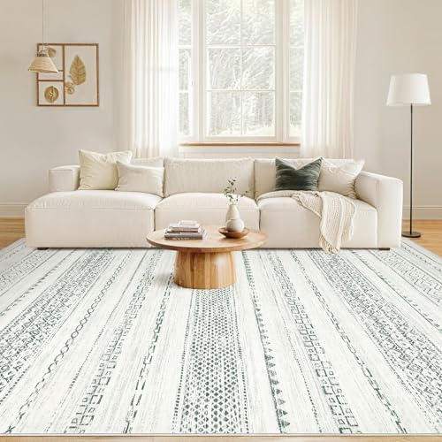 Nakagishi Green Rug Living Room 5x8: Washable Boho Large Neutral Farmhouse Soft - Image 4
