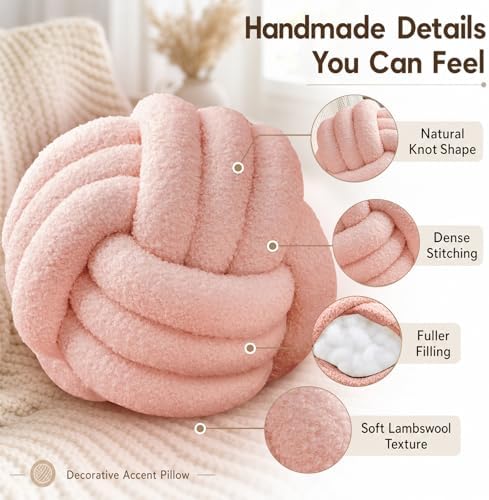 Petrella Pink Knot Pillow Ball, 8 Inch Decorative Pillow - Image 4
