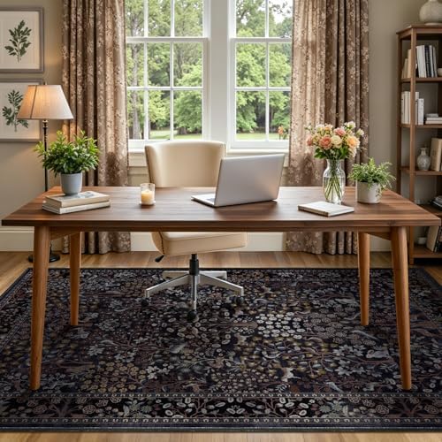Midnight Blue 4x6 Area Rug for Entryway, Tree of Life Floral Animal Print Small - Image 3