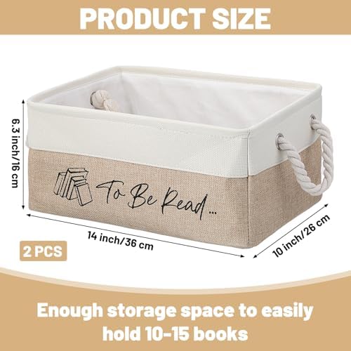 2 Pcs to Be Read Book Basket Set, Linen Fabric Book Storage Basket - Image 2
