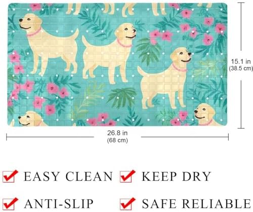 Bathtub Mat Non Slip 26.8x15.1In, Dogs Floral Bath Mat - Image 4