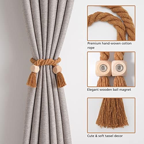 NICEEC 4 Pack Wooden Cube Magnetic Curtain Tiebacks Boho Home Decor Drape Tie - Image 2