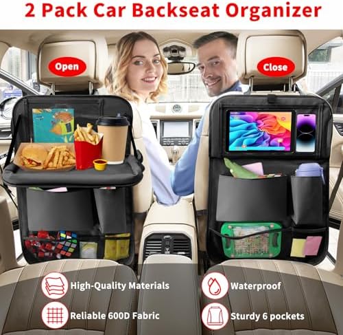 Car Backseat Organizer with Tablet Holder, 6 Storage Pockets Foldable Table - Image 5