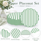 100 Pcs Sage Green Striped Paper Placemats 13.5 Inch Disposable Round Placemat - Image 3