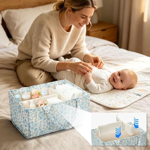 Diaper Caddy Organizer, Cute Floral Nursery Storage Basket, Soft Portable - Image 3