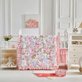 3 Pieces Pink Blue Rose Flowers Mini Crib Bedding Set Baby Ruffled Quilted by Uozzi+Bedding