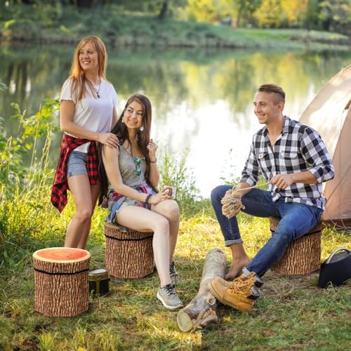 Lawei 3 Pack Tree Stump Storage Stools, 12 x 12 Inches Folding Stool Ottoman - Image 7