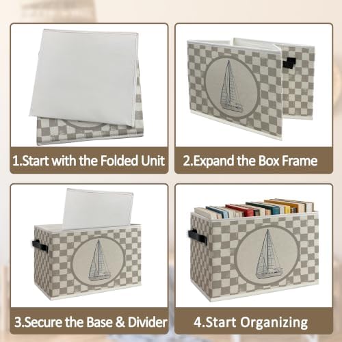 Vintage Brown Checkered Sailboat Foldable Storage Box - Image 5