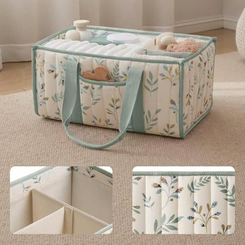 Quilted Fabric Storage Basket Floral Baby Diaper Caddy Quilted Basket - Image 3