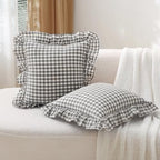 2 Pack Grey White Gingham Ruffle Throw Pillow Covers 18"x18" - Image 3