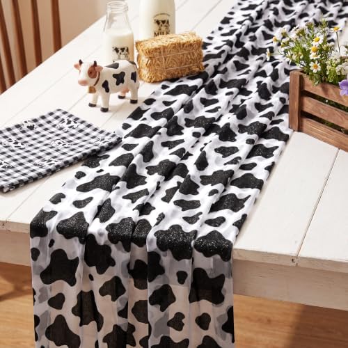 4 Pcs Cow Print Table Runners 29x70in Glitter Lace Dairy Cow - Image 3