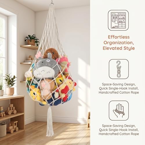 78 Inch Stuffed Animal Storage Net Corner Stuffy Hammock - Image 6