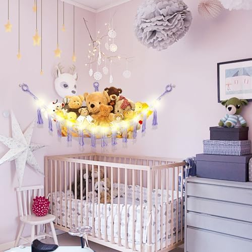 CERETIA Stuffed Animal Hammock Corner Plushie Net Storage, 2 Packs Purple - Image 2