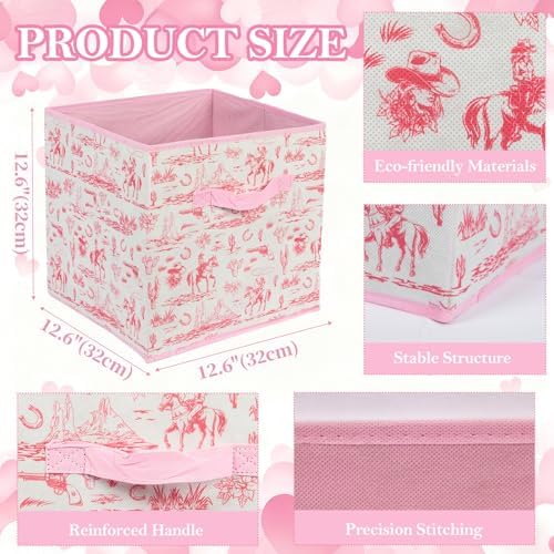 6 Pcs Pink Western Cube Storage Bins 12.5 Inch Cowgirl Storage Basket - Image 2
