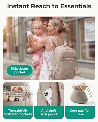 BAGSMART Diaper Backpack with Insulated Pockets & Changing Pad, Coffee Brown - Image 2