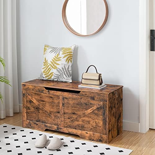 HOOBRO Storage Bench, 43.3” Retro Wooden Storage Chest - Image 5