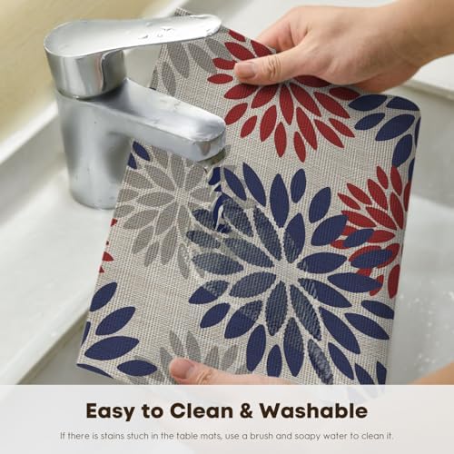 Artoid Mode Floral Vinyl Plastic Placemats Set of 4, 12x18 Inch 4th of July - Image 4