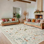 9x12 Area Rugs Boho Floral Washable Living Room Rug Neutral Carpet Bedroom - Image 2