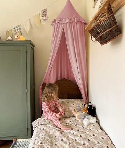 ZEAK Kids Bed Canopy with Ruffles Cotton Hanging Tent Frills Curtain Net - Image 3
