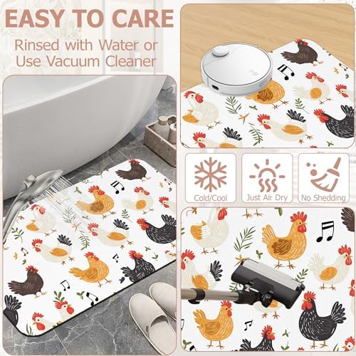 Non Slip Bath Mat, Chickens Roosters Bathroom Decor, Leaves Music Notes - Image 6