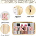 Iqimott Clear Patch Makeup Bag Skin Pouch, Preppy Personalized Chenille Letter - Image 3