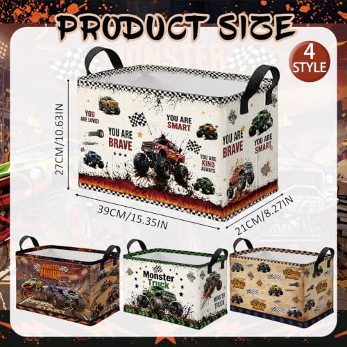 4 Pcs Race Car Storage Basket for Gifts Large Monster Truck Storage Bins - Image 2