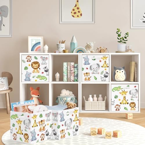 11.8" Jungle Animals Cube Storage Organizer Set 3Pcs Lion Giraffe Elephant Cube - Image 2
