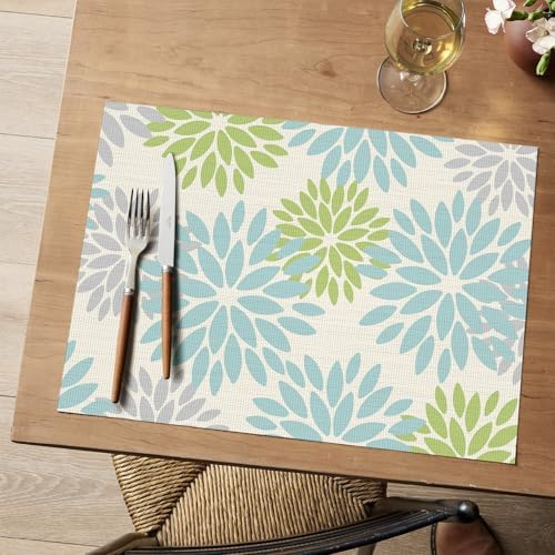 Artoid Mode Floral Vinyl Plastic Placemats Set of 6, 12x18 Inch Washable - Image 2