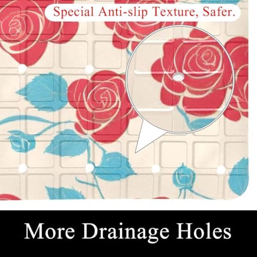 Bathtub Mat Non Slip 26.8x15.1 Inch, Roses Leaves Shower Mat - Image 2
