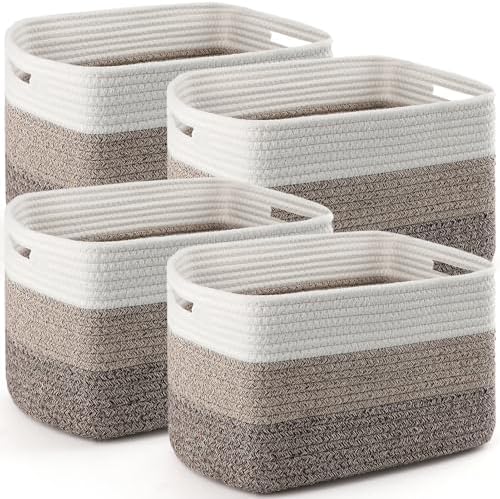 4 Pack Storage Baskets for Organizing, and Clothes, Cotton Rope Basket for by Unknown